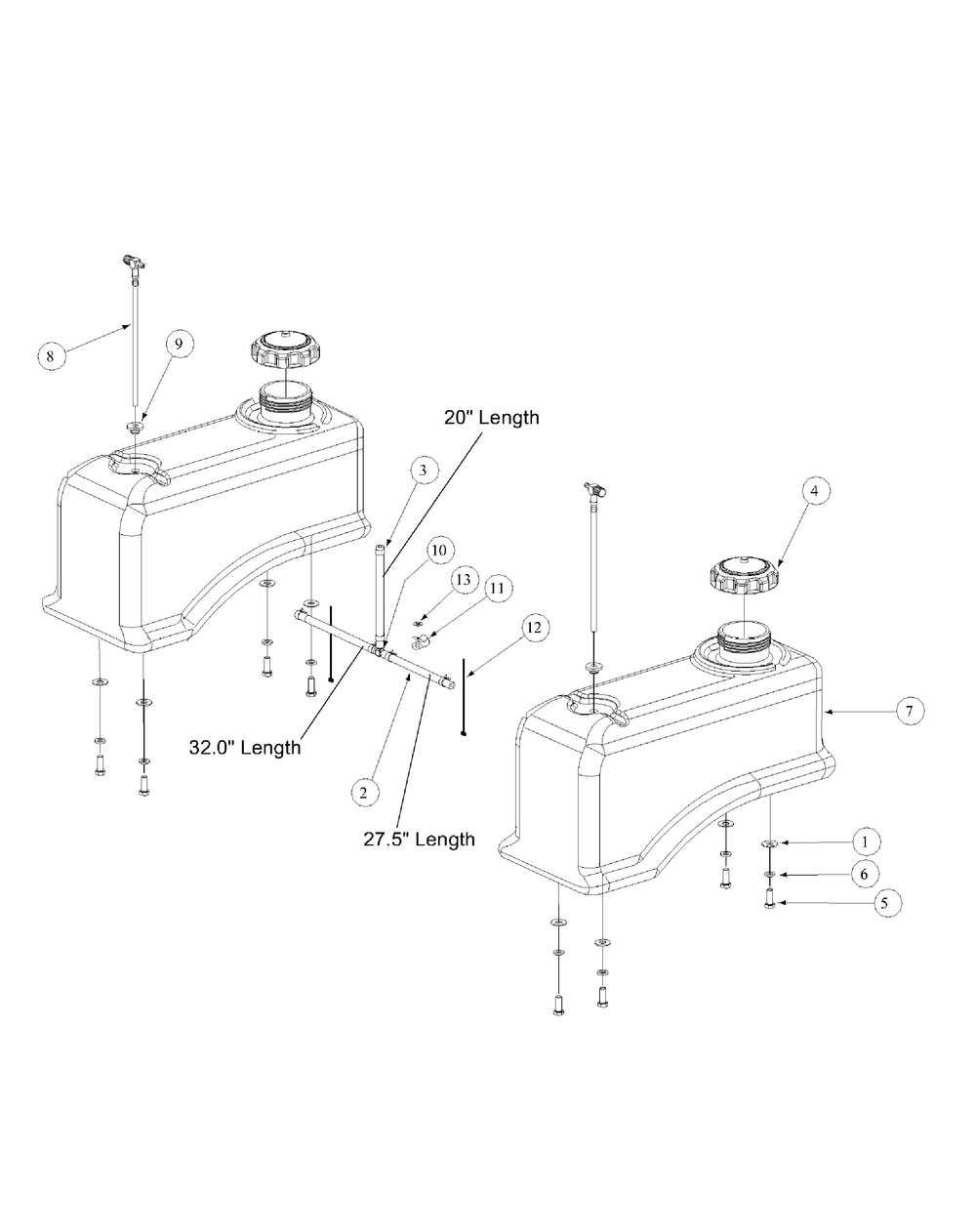 Fuel Tank Assembly Diagram and Parts List for M60-KH 53AB5BAX150-25-HP Cub Cadet Lawn Tractor